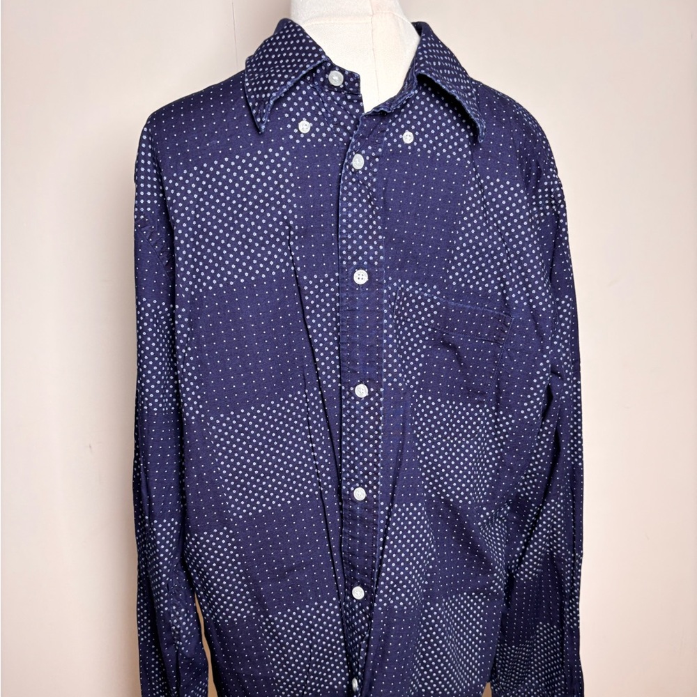 Brooks Brothers Large Regent Button Down Geometric Check Shirt navy Blue Long